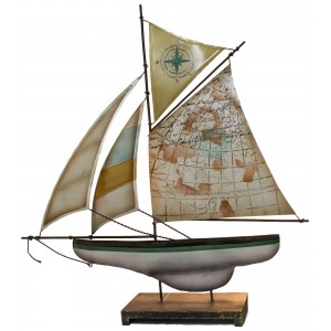 Nautical Decoration -20 Inch Metal 4 Sail Boat On Wood Base 15888044954  162944321805